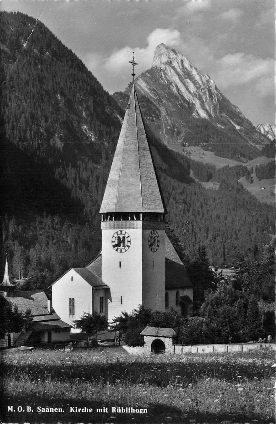 Cartoline postali: Saanen BE Kirche mit Rüblihorn – Usato da Biasca venduto da Blenio71