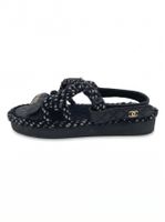 Chanel Cord Lambskin Flache Sandale EU 38 Mehrfarbig