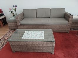 Lounge-Set, Rattan, Top Zustand, Sofa,Tisch,Hocker