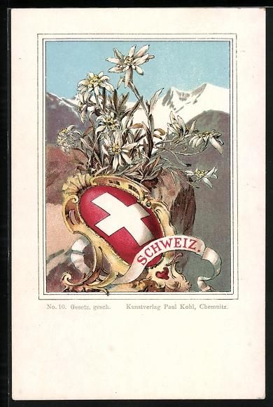 Cartoline postali: AK Schweizer Wappen, Edelweis – Usato da Berlin venduto da bartko-reher