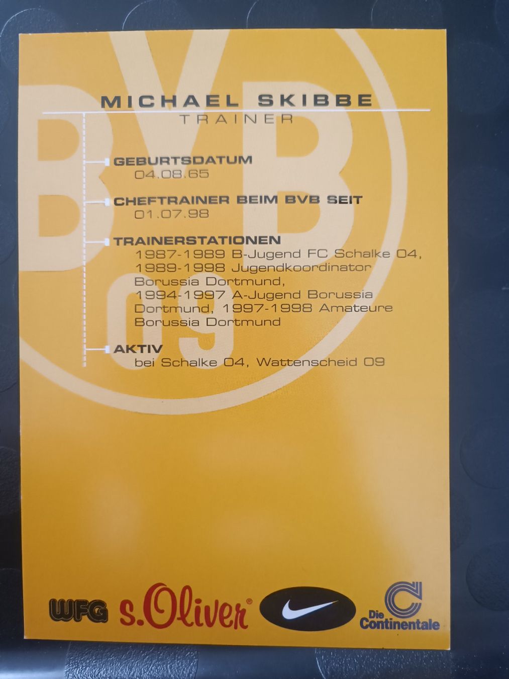Autografi: Michael Skibbe - BVB - Handsignierte alte Karte – Usato da Menziken venduto da Artographs 1