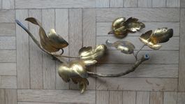 Goldener Wanddeko-Ast mit Blättern, Vintage, Messing