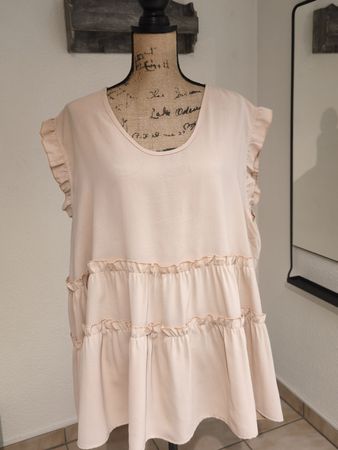 Damen Bluse kurzarm Rüschen Grösse 5XL beige 100% Polyester