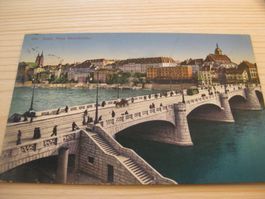 AK Basel mittlere Brücke mit Tram