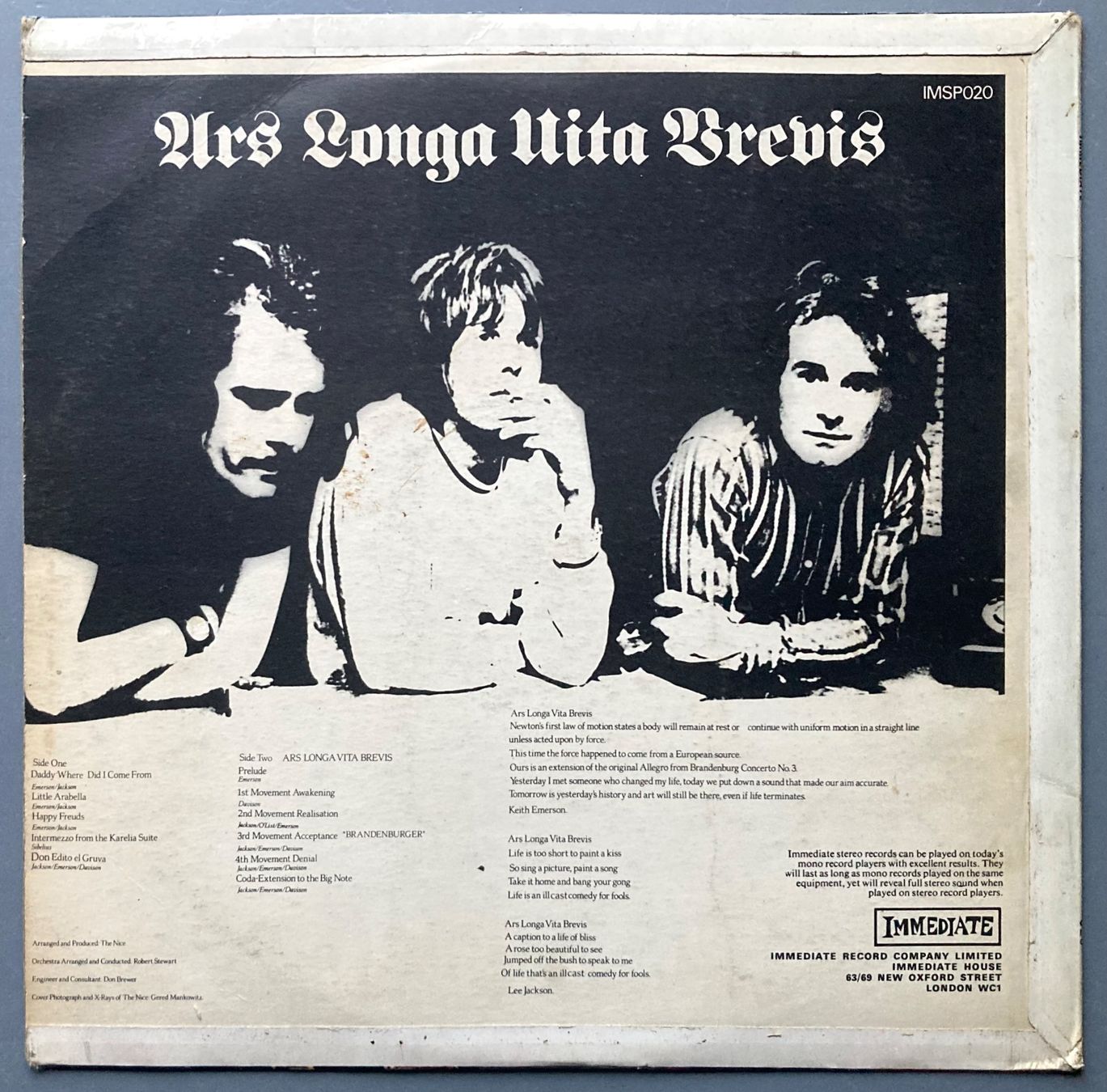 Vinyles: THE NICE - ARS LONGA VITA BREVIS – D'occasion à Poliez-Pittet par Newtown-Records 1