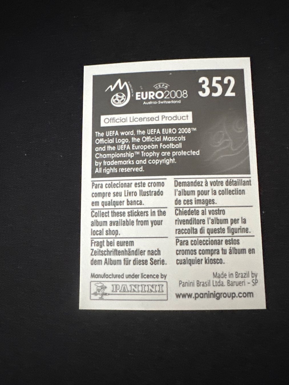 Panini Carte collezionabili: Panini UEFA EM 2008 Sticker - Nr. 352 – Usato da Sulz AG venduto da DealWerk 1