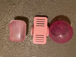 Hamster Zubehör Set: Laufrad, Häuschen, Napf Pink