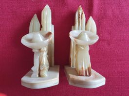 Vintage Onyx-Marmor Buchstützen Set–Mexikanische Handarbeit