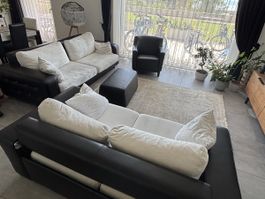 Living room set, 3-2-1, convertible to bed, leather, washabl