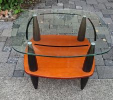Couchtisch Glas Holz Mid-Century Beistelltisch klein 67x67cm