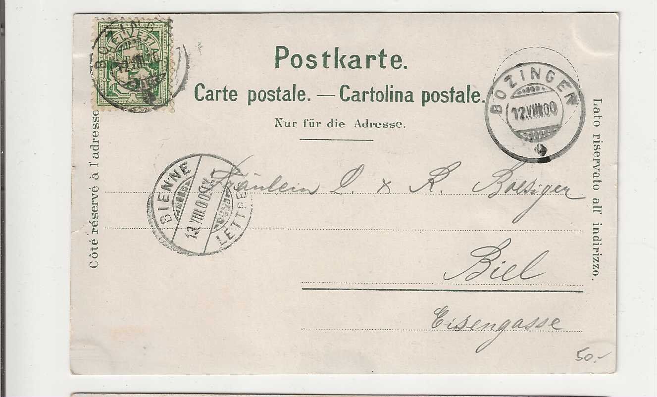 Cartoline postali: Bözingen,  Litho, 1900 – Usato da Spiez venduto da Niesen20 1