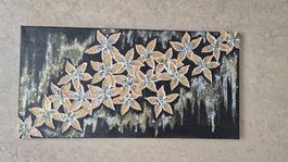 Leinwandbild Blumenmotiv schwarz gold Struktur neu