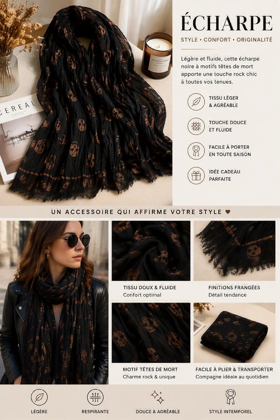 Foulards, Tücher & Schals: Écharpe noire style rock taille unique – Gebraucht aus Neuchâtel von pie_8t6p