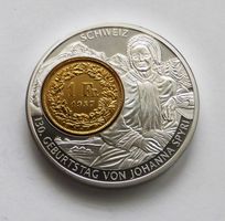 Grosse Med. 150. Geb.Tag v. J. Spyri + 1Fr."Gold" Silber-Ag