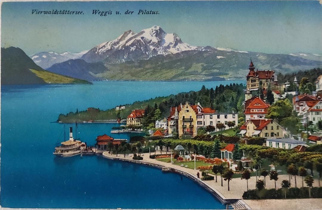 Ansichtskarten: WEGGIS  und der Pilatus - Dampfschiff – Gebraucht aus Delémont von Domdom1