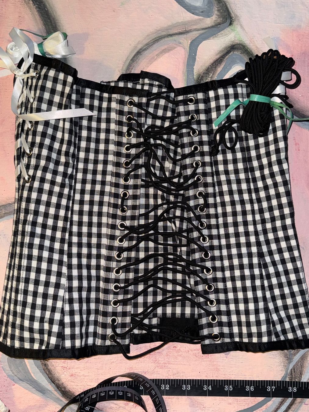 Sonstige Unterwäsche: Bespoke B&W Gingham Cotton Belt-Corset size 40 – Gebraucht aus Birsfelden von Brut 1