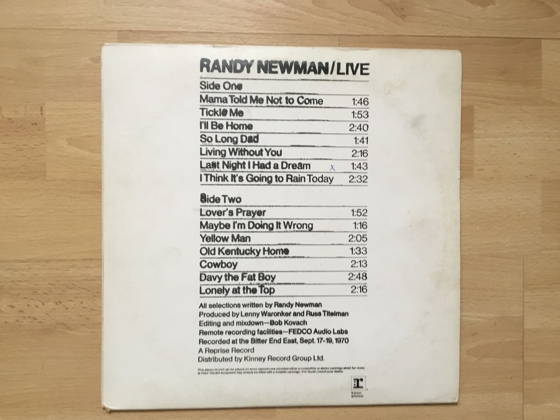 Schallplatten: Randy Newmann / Live – Gebraucht aus Kreuzlingen von Schuggerman