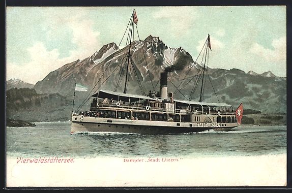 Cartoline postali: Vierwaldstättersee, Dampfer Stadt Luzer – Usato da Berlin venduto da bartko-reher