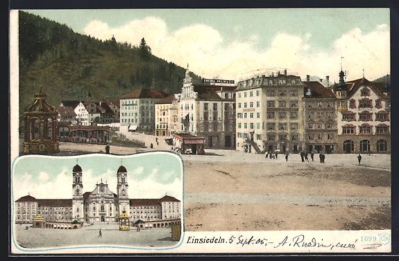 Ansichtskarten: Einsiedeln, Kloster, Strassenpartie mit  – Gebraucht aus Berlin von bartko-reher