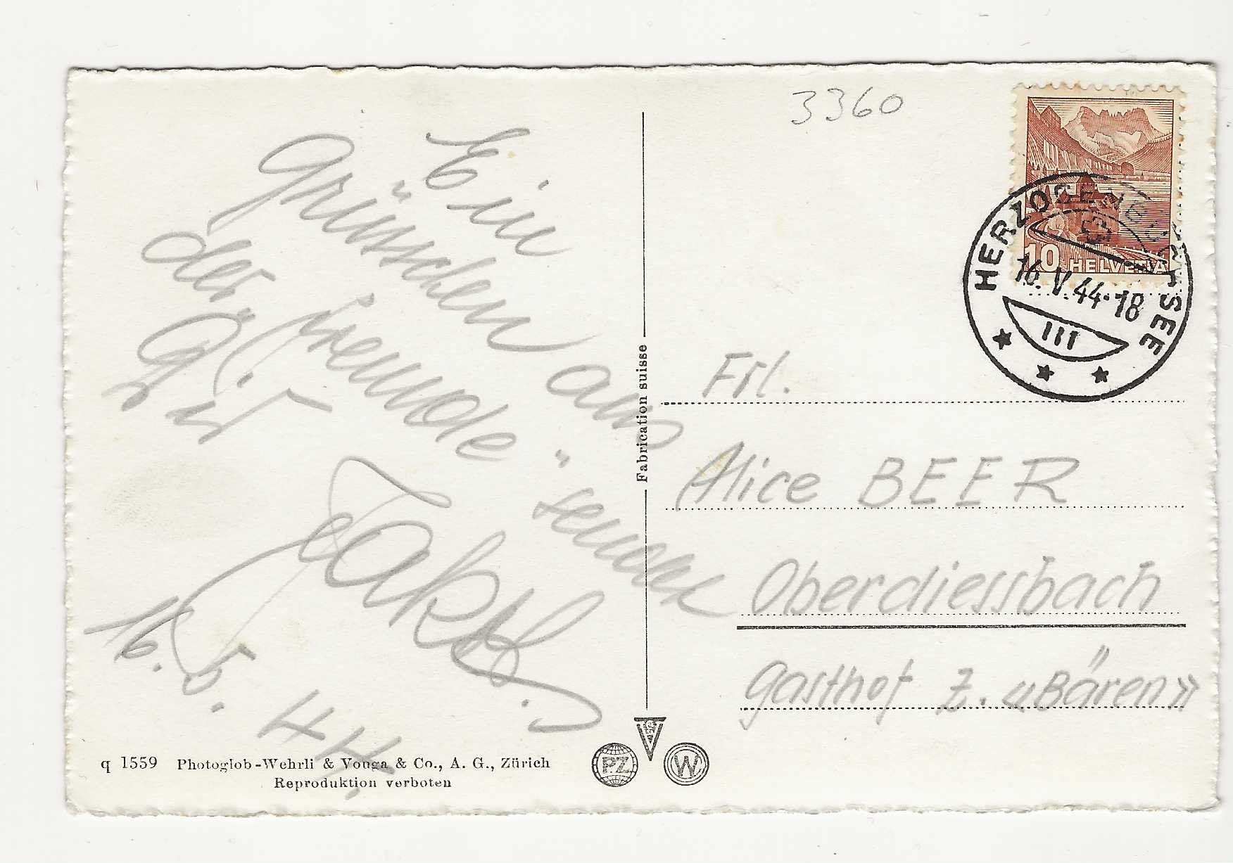Cartoline postali: HERZOGENBUCHSEE     1944 – Usato da Küttigen venduto da rolypo 1