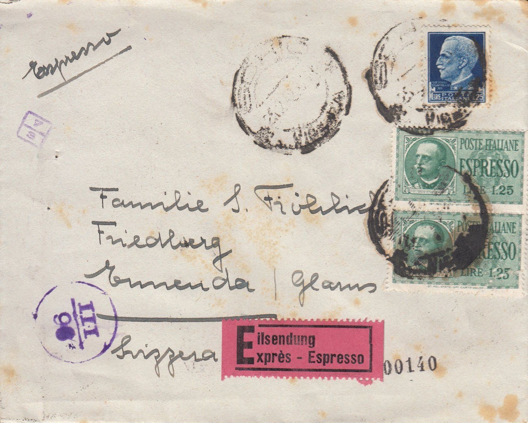 Tutti i francobolli: Zensurpost Italien-Schweiz 1942 – Usato da Bürglen TG venduto da StampGraf