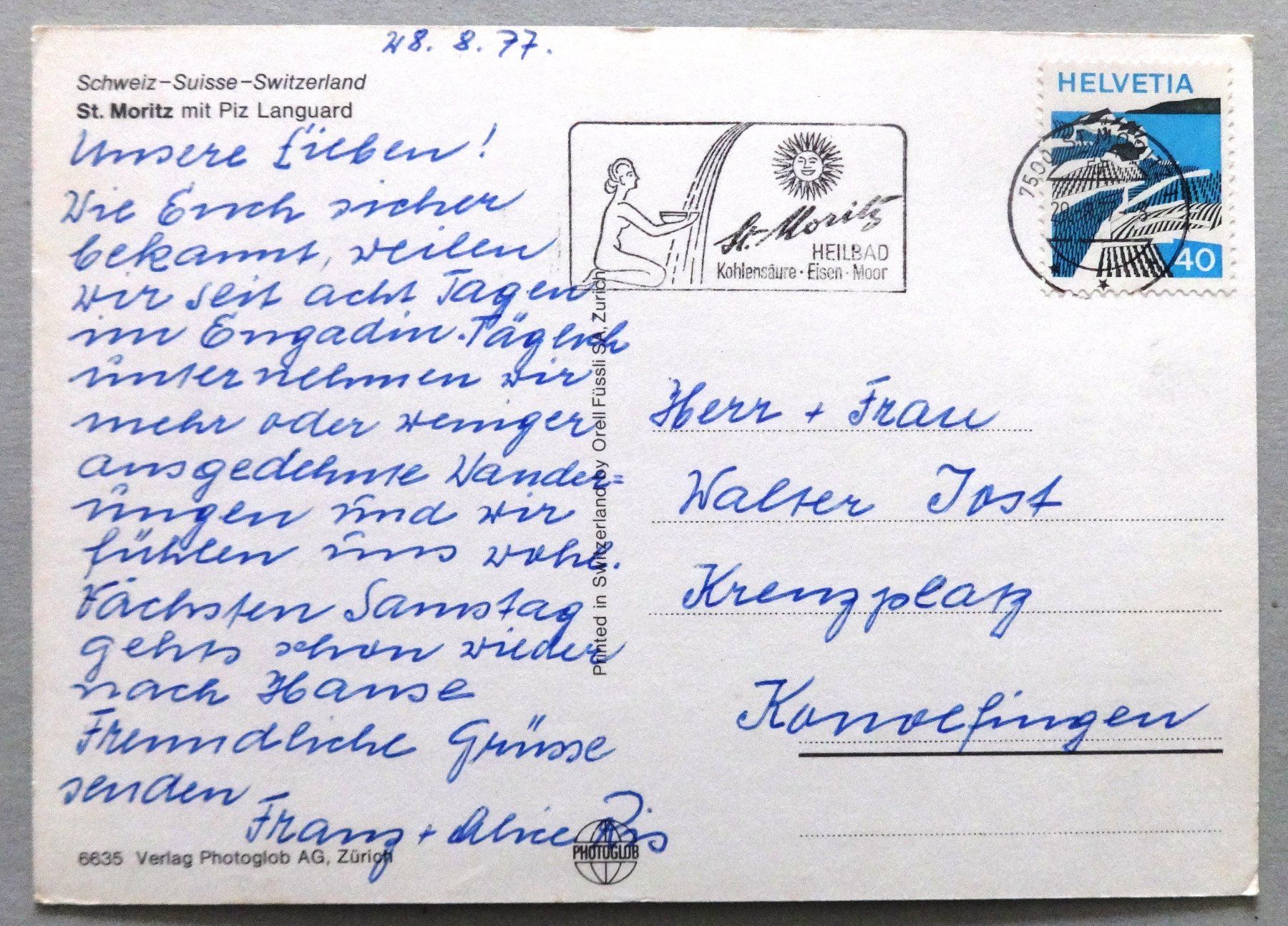 Cartes postales: St. Moritz mit Piz Languard – D'occasion à Fétigny par Billy2miny 1