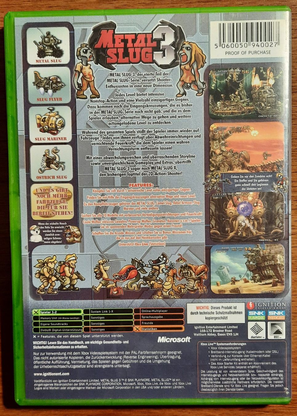 Jeu Xbox Metal Slug 3 - Version PAL FR Complète (boîte, Notice), En Bon état Général