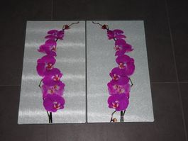2 Herdabdeckplatten - Glasplatten mit Blumenmotiv Orchidee