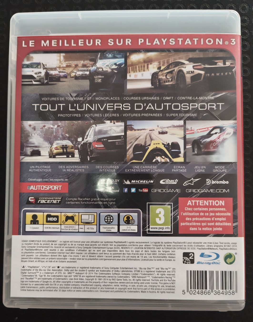 Sony Jeux: GRID AUTOSPORT PS3 – D'occasion à Grand-Lancy par Pingpong2005 1