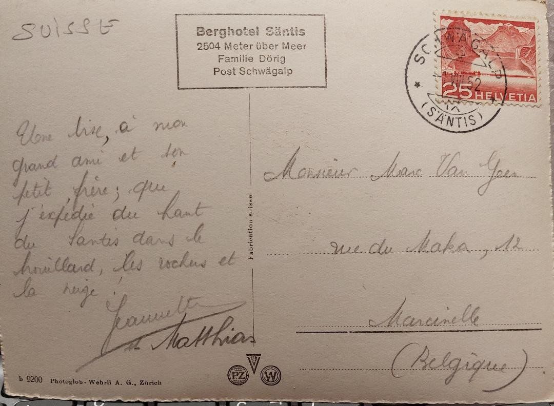 Ansichtskarten: SÄNTIS - Schwebebahn - Bergstation - 1952 – Gebraucht aus Delémont von Domdom1 1