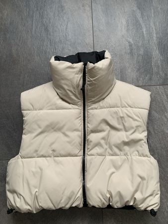 Zara Puffer Weste Beige/Schwarz, Grösse S ideal für Herbst