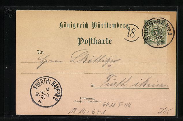 Cancelleria postale: Litho Ganzsache Württemberg PP11F44: St – Usato da Berlin venduto da bartko-reher 1