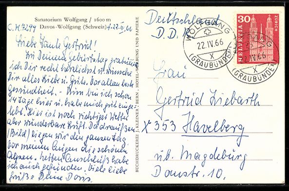 Ansichtskarten: AK Davos, Sanatorium Wolfgang – Gebraucht aus Berlin von bartko-reher 1