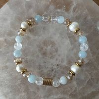 Bracelet Aigue-Marine, Cristal de Roche, Perles d'eau douce