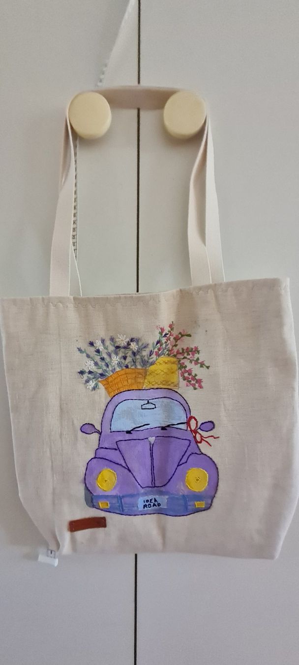Taschen für Damen: Handgemachte Einkaufstasche mit Auto Motiv – Neu und originalverpackt aus Kreuzlingen von abis6