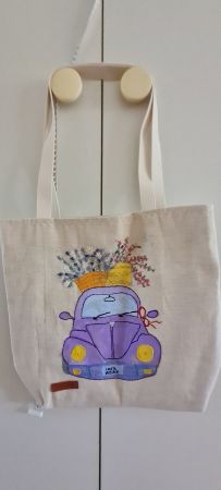Handgemachte Einkaufstasche mit Auto Motiv