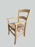 Chaise fauteuil bois massif avec accoudoirs | assise paille