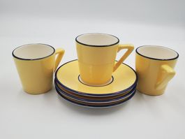 Service à espresso vintage jaune et liseré bleu, Pagnossin