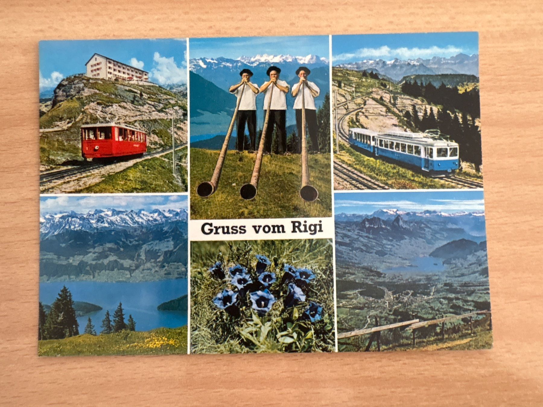 Ansichtskarten: Alte Ansichtskarte "Gruss vom Rigi" mit Alphornbläsern – Gebraucht aus Ibach von lisch3