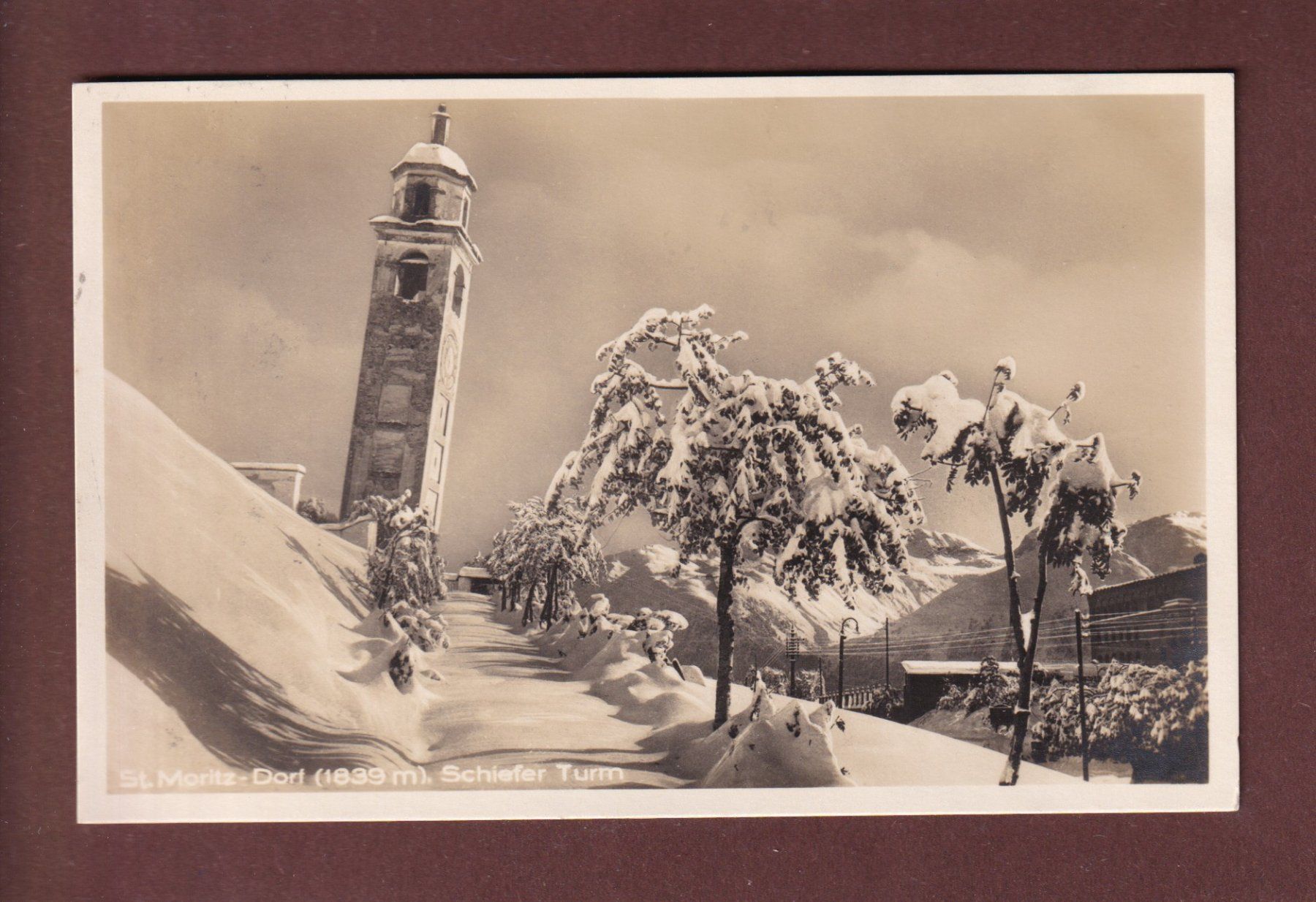 Ansichtskarten: ST. MORITZ-DORF - Schiefer Turm - 1928 – Gebraucht aus Pully von nicecards-shop