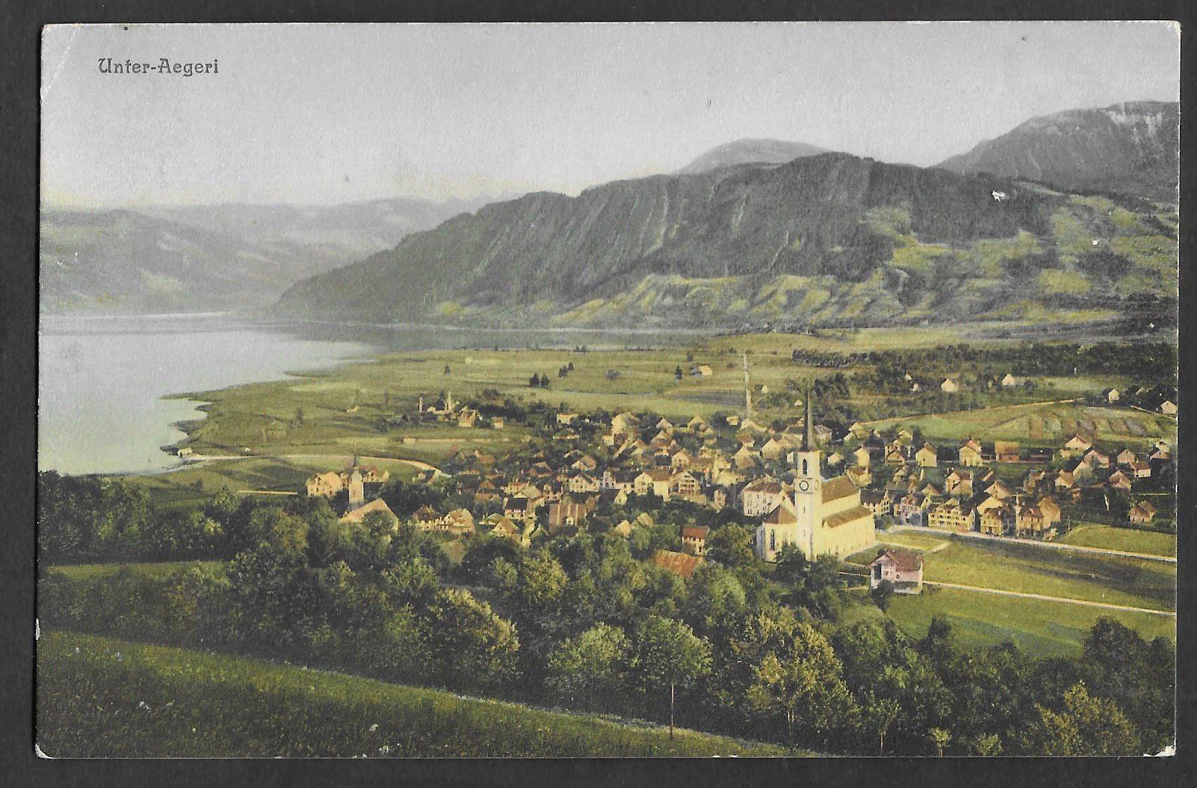 Cartoline postali: Unterägeri Gesamtansicht coloriert – Usato da Olten venduto da clotaldi