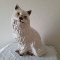 Vintage grosse Keramik Katze, weiss