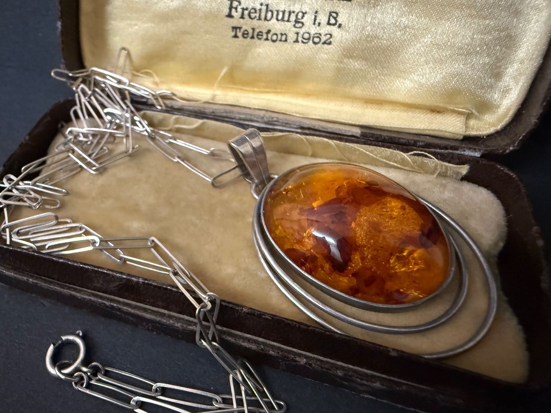 Catenine: Vintage Silber Kette mit Bernstein Anhänger 835 – Usato da Spiegel b. Bern venduto da Rogger72 1