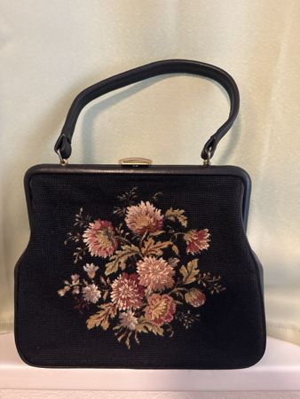 Elegante Handtasche, Gobelin Blumenmuster, Vintage Stil