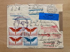 Flugpostbrief 1934 Schleuderflug , Cherbourg nach New York