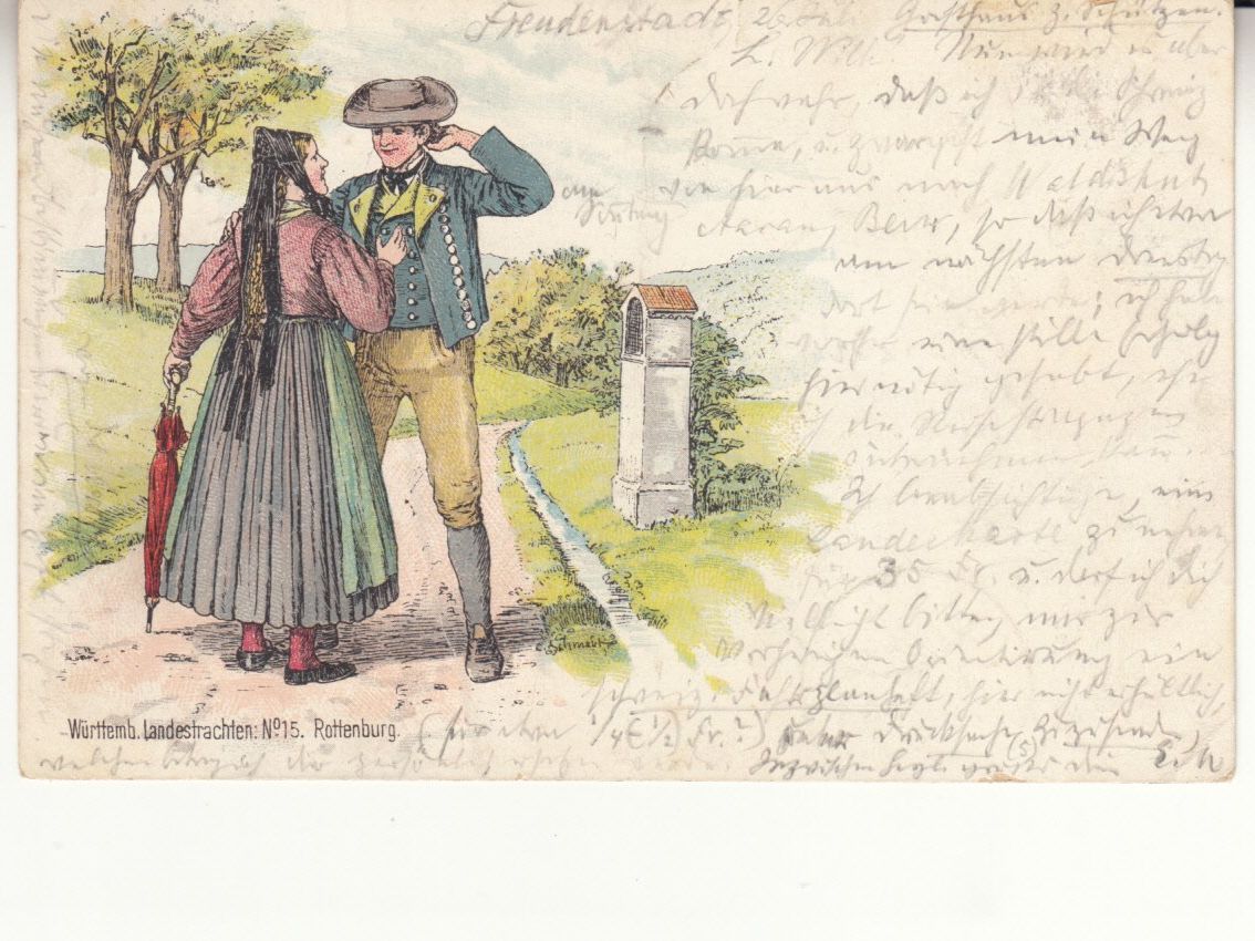 Cartoline postali: Rottenburger Tracht 1899 – Usato da Bürglen TG venduto da StampGraf