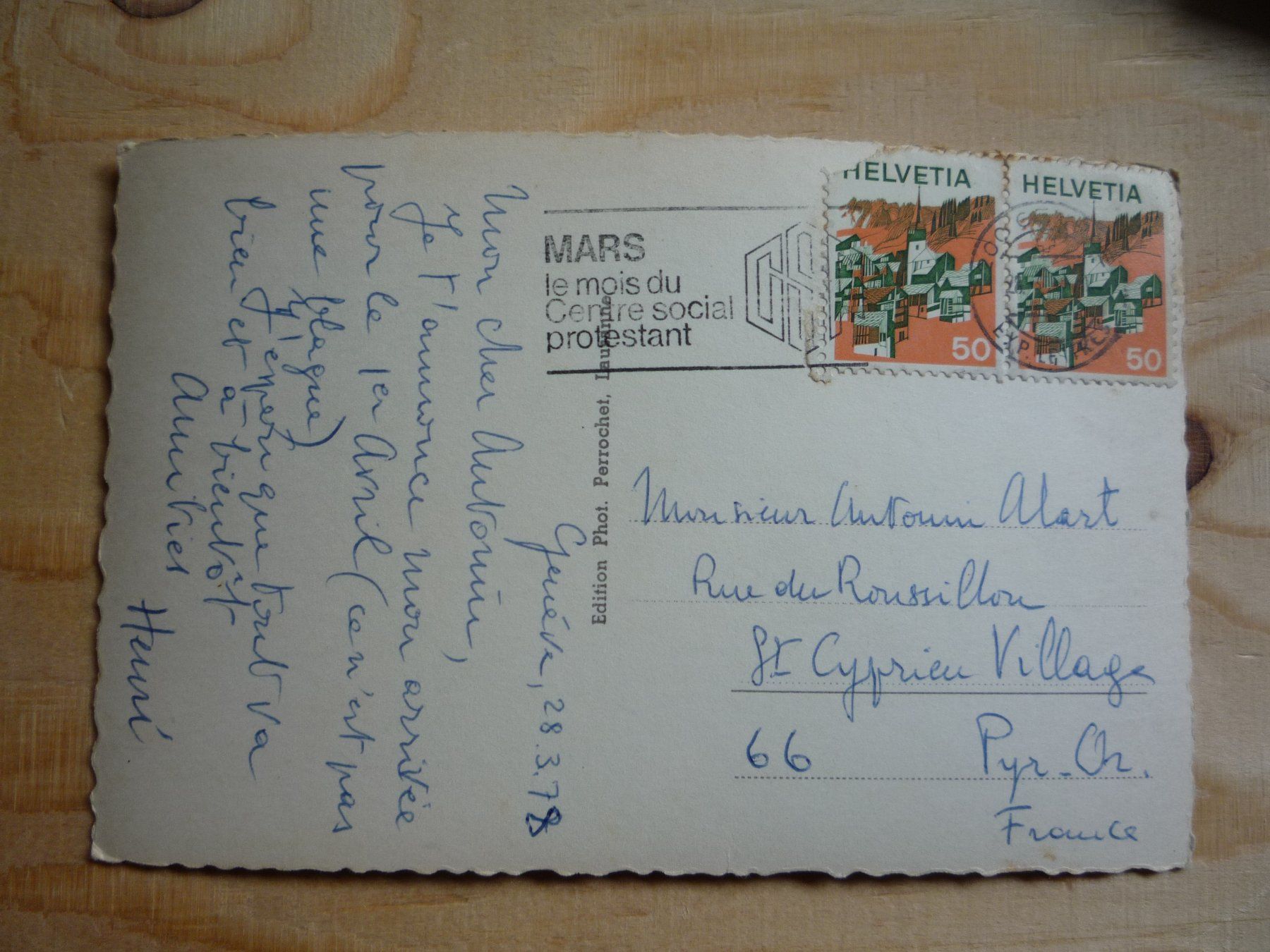 Cartoline postali: Chalet de la Crosettaz, Gilly, 28.3.78 – Usato da Rieden SG venduto da Gant24 1