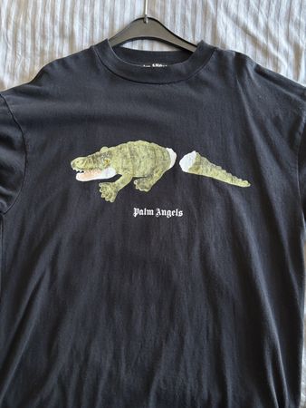 Palm Angels Long Sleeve T-shirt, Croc Print, Size M, Black