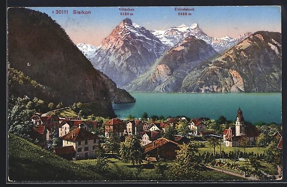 Cartes postales: AK Sisikon, Gesamtansicht mit Gitschen – D'occasion à Berlin par bartko-reher