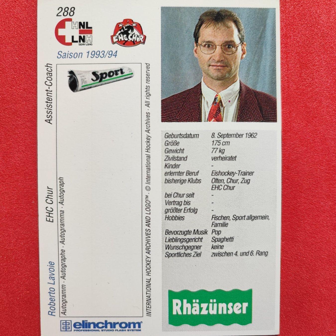 Carte collezionabili: Roberto Lavoie - EHC CHUR - 1993/94 – Usato da Dübendorf venduto da kb86_MOVIE 1